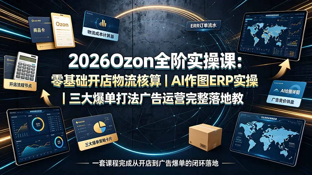 2026Ozon实操课：新手开店物流核算+AI作图ERP实操+爆单广告运营全攻略教程_趣客盟