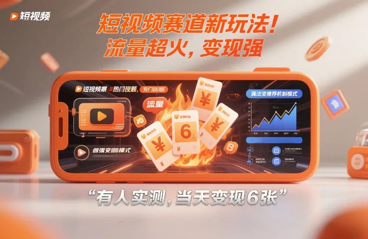 短视频赛道新玩法！流量超火，变现强，有人实测，当天变现6张-趣酷猫资源网