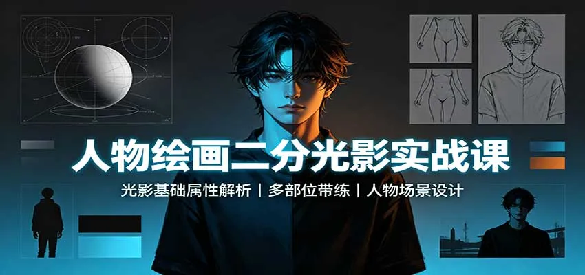 人物绘画光影技巧实战教程：深入解析光影属性，全方位多部位实操，场景设计教学 - 趣客盟
