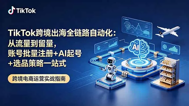 TikTok跨境出海全链路自动化：从流量到留量，账号批量注册+AI起号+选品策略一站式_趣客盟