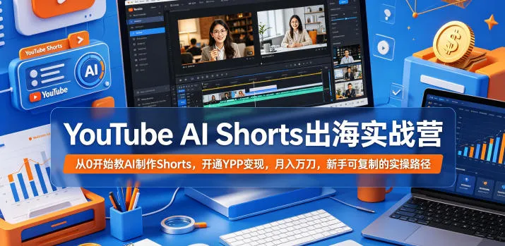 YouTube AI Shorts出海实战营，从0开始教AI制作Shorts，开通YPP变现，月入万刀，新手可复制的实操路径_趣客盟