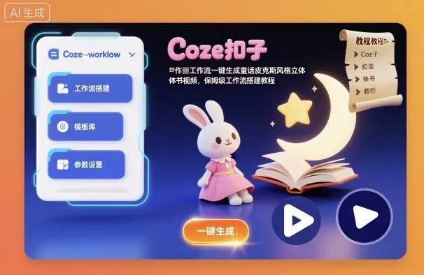 Coze扣子工作流一键生成童话皮克斯风格立体书视频,保姆级工作流搭建教程