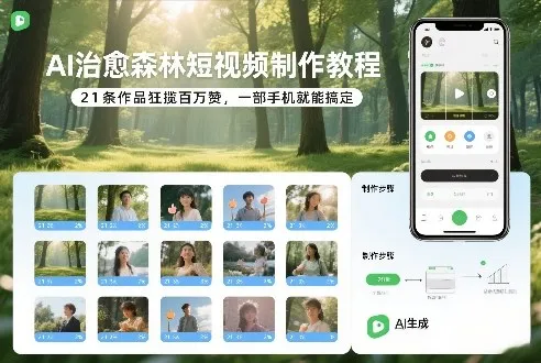 AI治愈森林短视频制作教程，21条作品狂揽百万赞，一部手机就能搞定-趣酷猫资源网