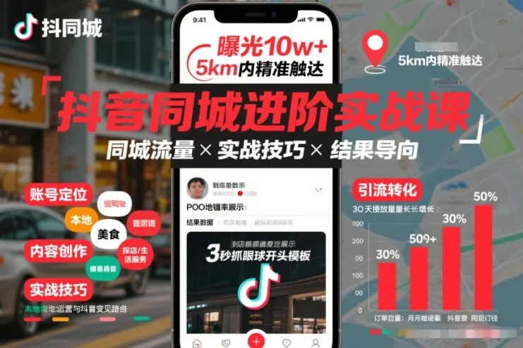 抖音同城进阶实战课，助你同城流量拿到结果-趣酷猫资源网
