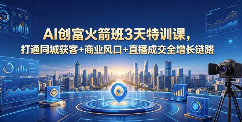 AI创富火箭班3天特训课，打通同城获客+商业风口+直播成交全增长链路，2026年4月新课_趣客盟