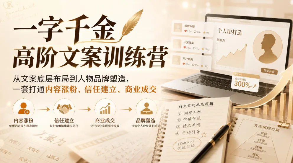 高阶文案训练营：深入解析文案布局，打造人物品牌，全方位提升内容涨粉、信任构建与商业转化技巧 - 趣客盟