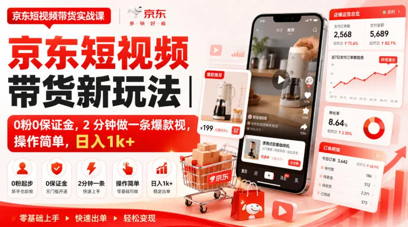 京东短视频带货新玩法|0粉0保证金,2分钟做一条爆款视,操作简单,日入1k+【揭秘】 京东短视频带货新玩法|0粉0保证金,2分钟做一条爆款视,操作简单,日入1k+【揭秘】